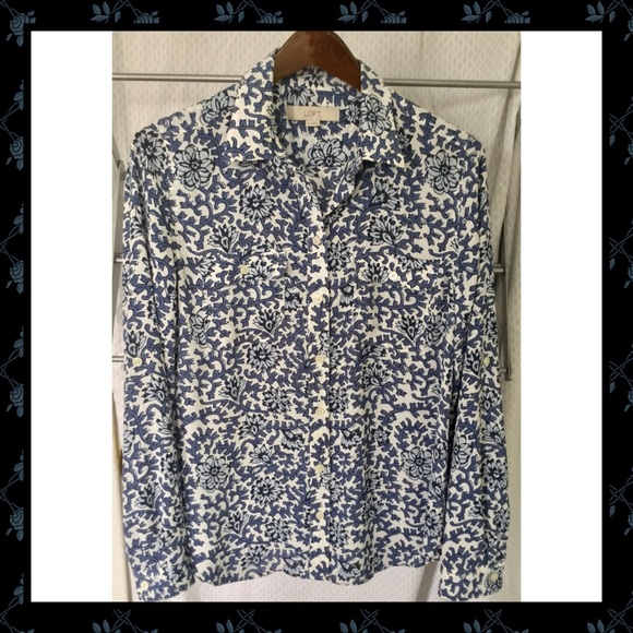 Ann Taylor LOFT roll tab long sleeve top blouse M - Picture 2 of 3